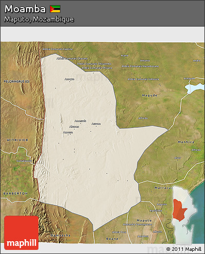 Shaded Relief 3D Map of Moamba, satellite outside
