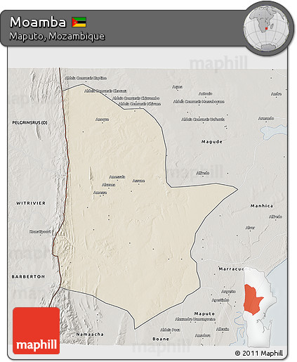 Shaded Relief 3D Map of Moamba, semi-desaturated