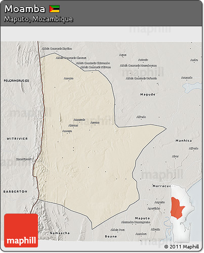 Shaded Relief 3D Map of Moamba, semi-desaturated
