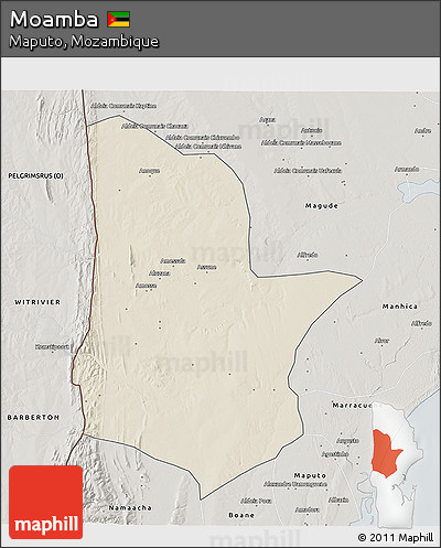 Shaded Relief 3D Map of Moamba, semi-desaturated