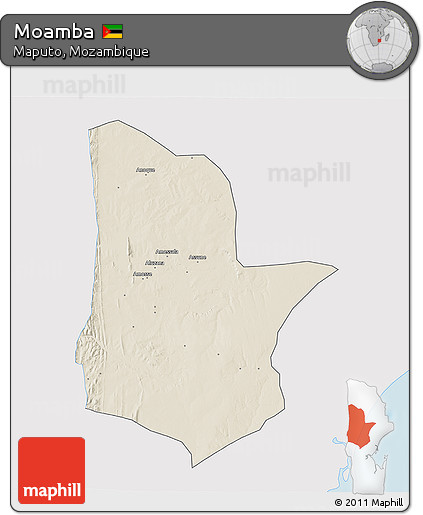 Shaded Relief 3D Map of Moamba, single color outside