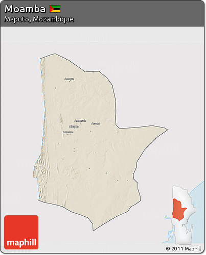Shaded Relief 3D Map of Moamba, single color outside
