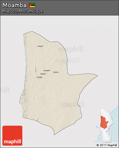 Shaded Relief 3D Map of Moamba, single color outside