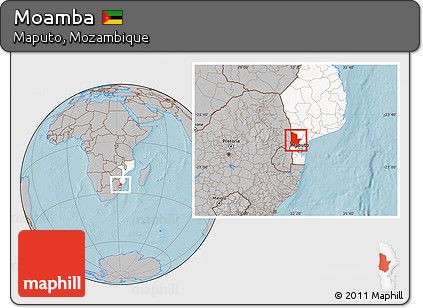 Gray Location Map of Moamba, highlighted country, hill shading
