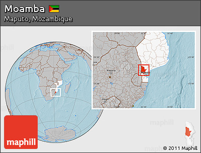 Gray Location Map of Moamba, highlighted country, hill shading
