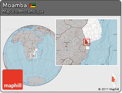 Gray Location Map of Moamba, highlighted country, hill shading