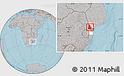 Gray Location Map of Moamba, highlighted parent region, hill shading
