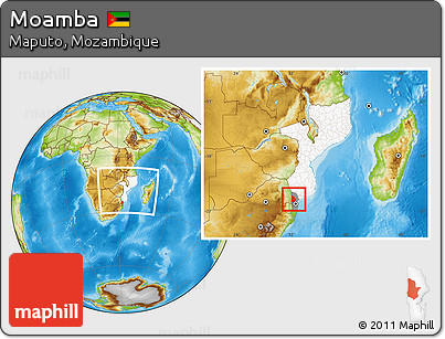 Physical Location Map of Moamba, highlighted country, highlighted parent region, within the entire country