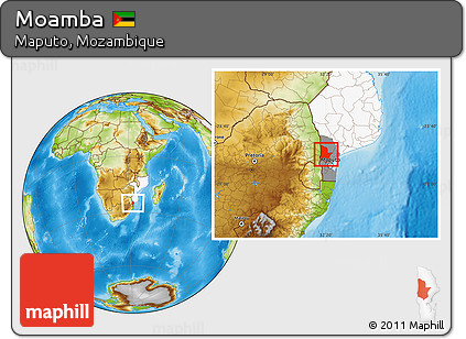 Physical Location Map of Moamba, highlighted country, highlighted parent region