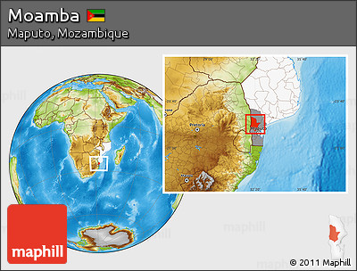 Physical Location Map of Moamba, highlighted country, highlighted parent region