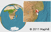 Satellite Location Map of Moamba, highlighted parent region
