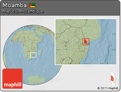 Savanna Style Location Map of Moamba, hill shading