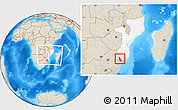 Shaded Relief Location Map of Moamba, highlighted country, within the entire country