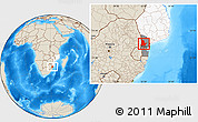 Shaded Relief Location Map of Moamba, highlighted country, highlighted parent region