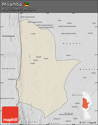 Shaded Relief Map of Moamba, desaturated