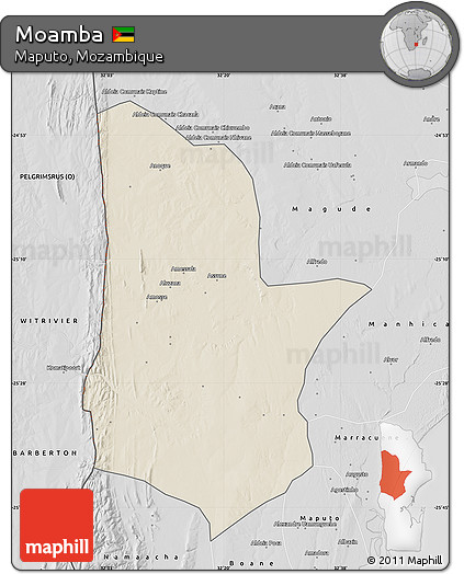 Shaded Relief Map of Moamba, desaturated