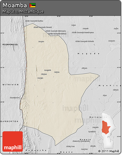 Shaded Relief Map of Moamba, desaturated