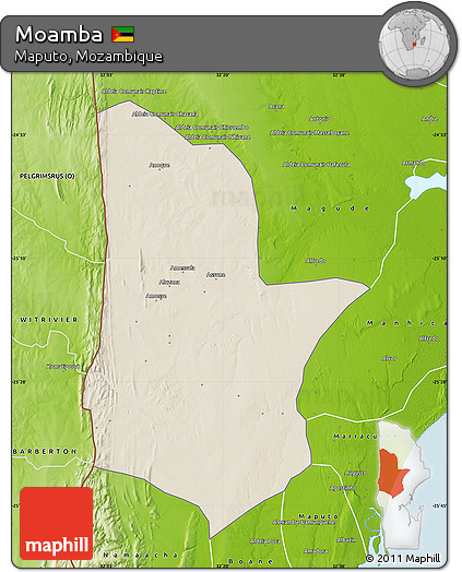 Shaded Relief Map of Moamba, physical outside