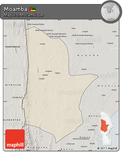 Shaded Relief Map of Moamba, semi-desaturated