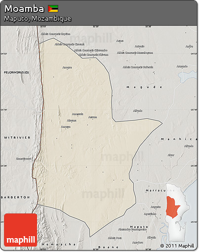 Shaded Relief Map of Moamba, semi-desaturated