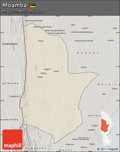 Shaded Relief Map of Moamba, semi-desaturated