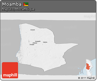 Gray Panoramic Map of Moamba, single color outside