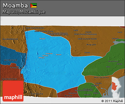 Political Panoramic Map of Moamba, darken