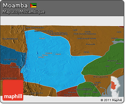 Political Panoramic Map of Moamba, darken