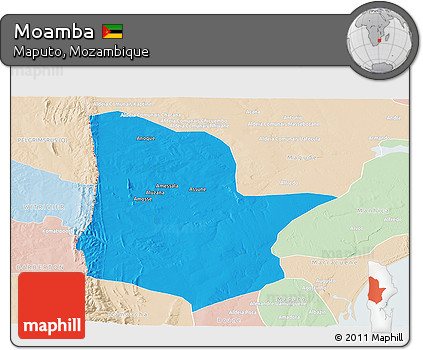 Political Panoramic Map of Moamba, lighten