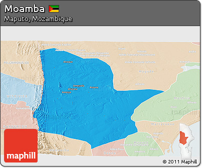 Political Panoramic Map of Moamba, lighten