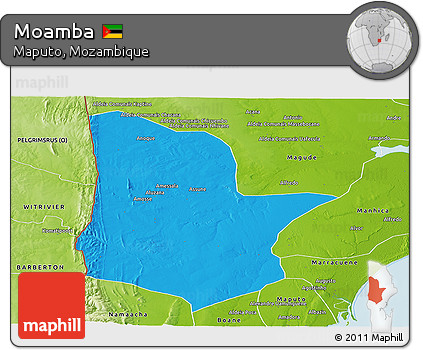Political Panoramic Map of Moamba, physical outside