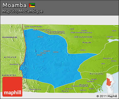 Political Panoramic Map of Moamba, physical outside