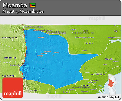 Political Panoramic Map of Moamba, physical outside