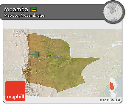 Satellite Panoramic Map of Moamba, lighten