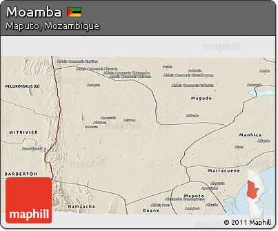 Shaded Relief Panoramic Map of Moamba