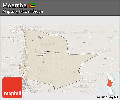 Shaded Relief Panoramic Map of Moamba, lighten