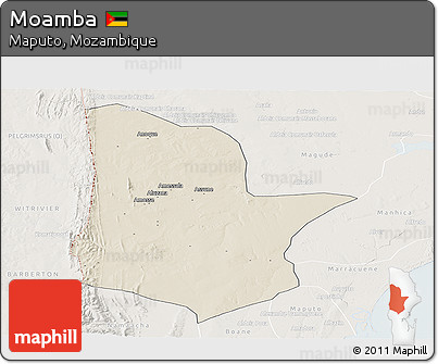 Shaded Relief Panoramic Map of Moamba, lighten