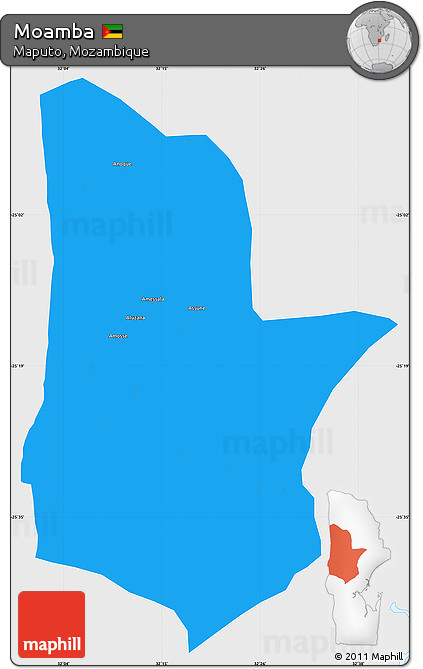 Political Simple Map of Moamba, single color outside
