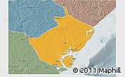 Political 3D Map of Angoche, semi-desaturated