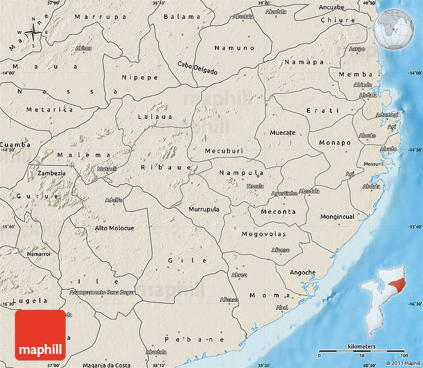 Shaded Relief Map of Nampula