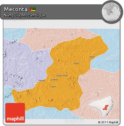 Political 3D Map of Meconta, lighten