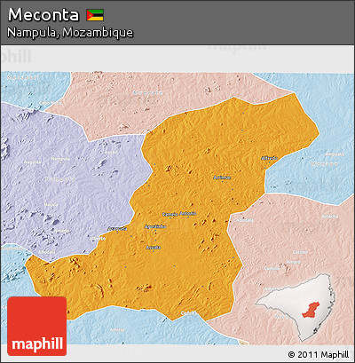 Political 3D Map of Meconta, lighten