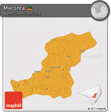 Political 3D Map of Meconta, single color outside