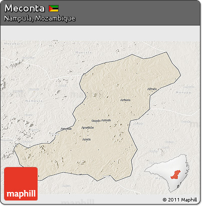Shaded Relief 3D Map of Meconta, lighten