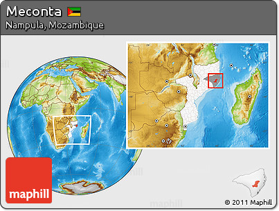 Physical Location Map of Meconta, highlighted country, highlighted parent region, within the entire country