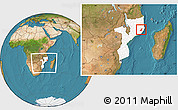 Satellite Location Map of Meconta, highlighted country, within the entire country