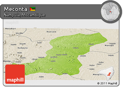 Physical Panoramic Map of Meconta, shaded relief outside