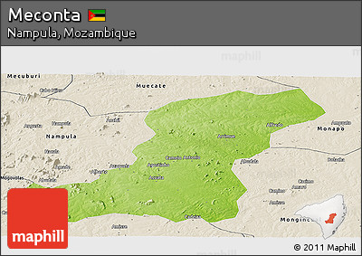 Physical Panoramic Map of Meconta, shaded relief outside