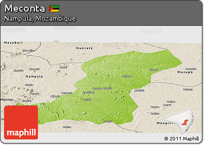 Physical Panoramic Map of Meconta, shaded relief outside
