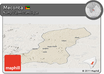 Shaded Relief Panoramic Map of Meconta, lighten